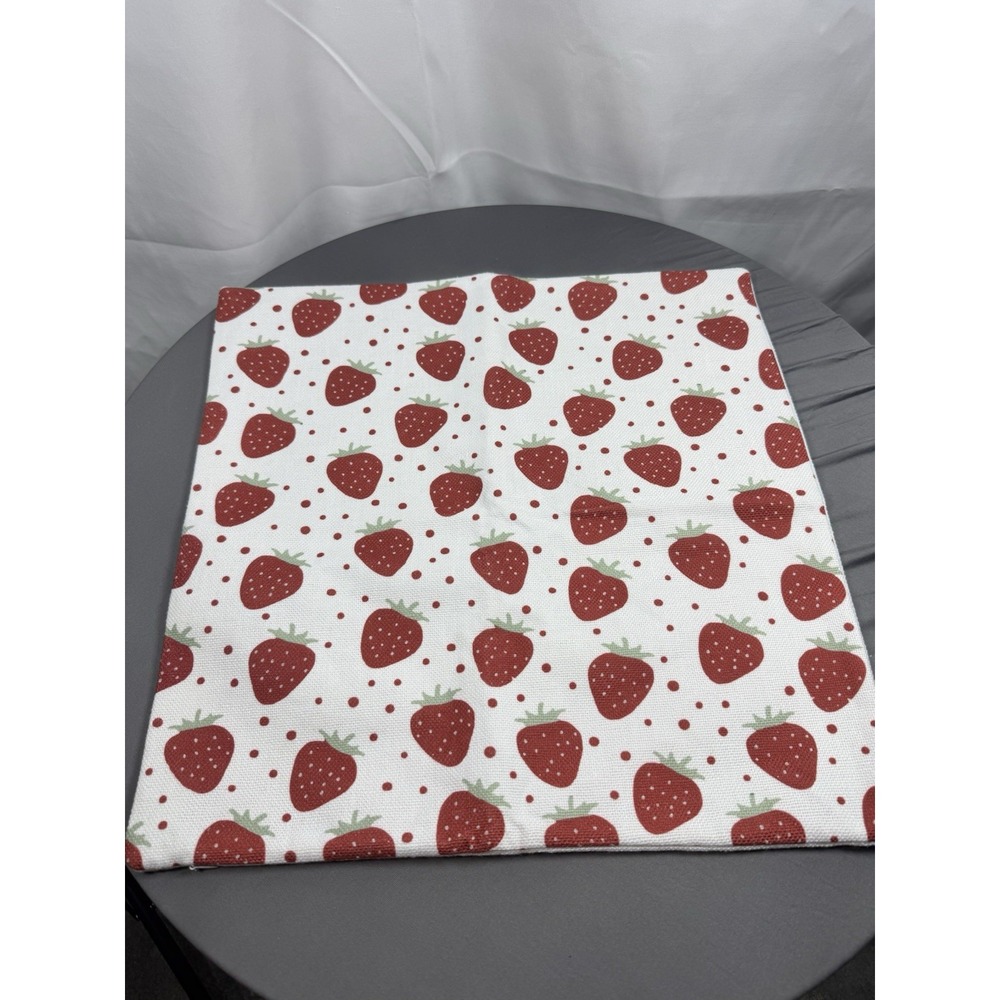 Strawberry Print Throw Pillow Cover White Red Polkaโ Dot 18x18 Square Linen